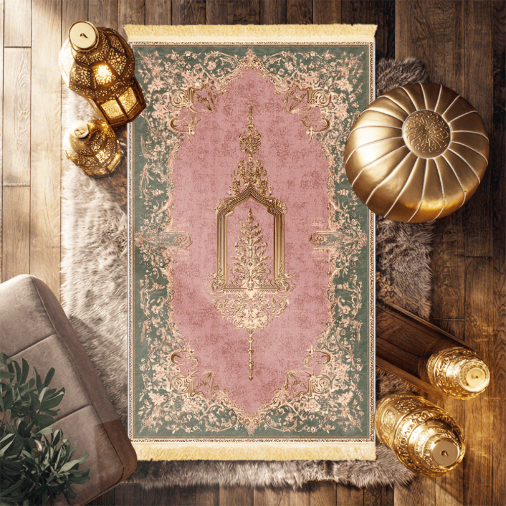Maranta Prayer Plant - Polyester Muslim Prayer Rug, Luxury Pink